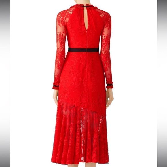 Three Floor Split Tease Lace Midi Dress in Fiery Red 2 - Picture 2 of 8